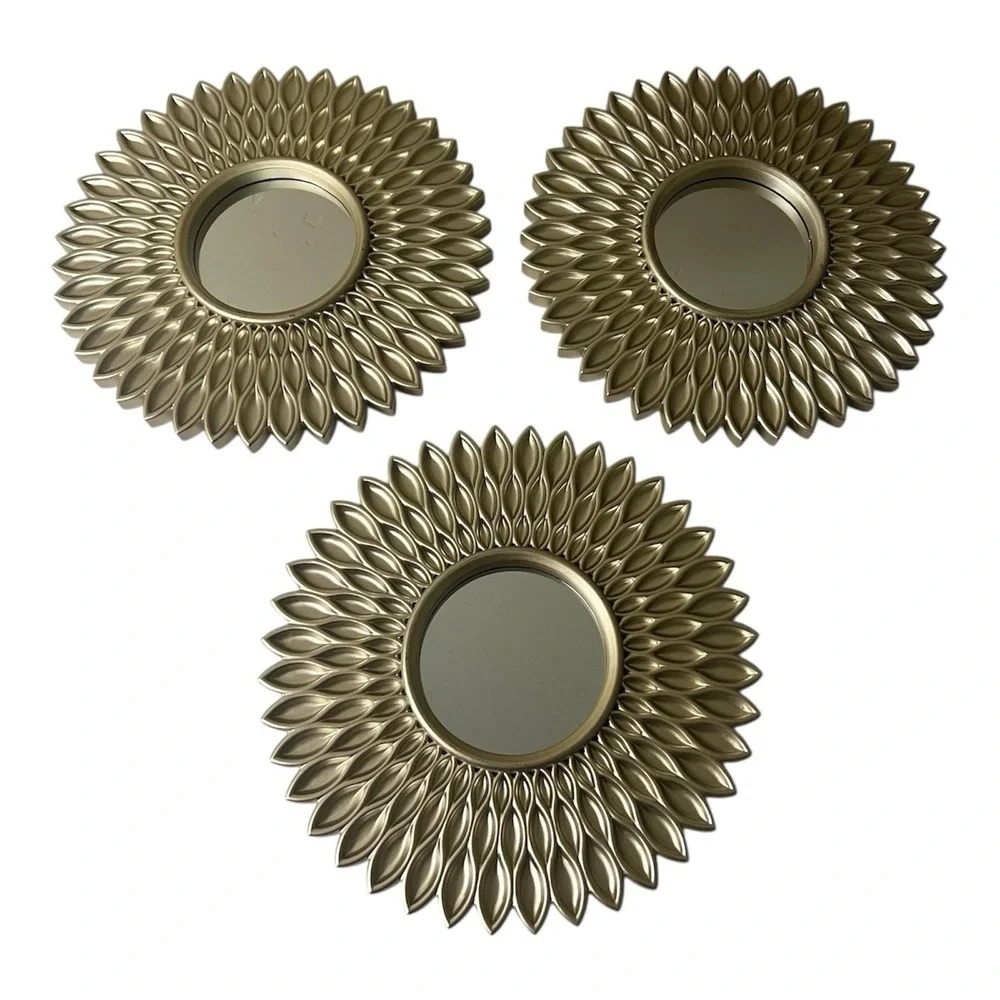 Starburst Sunflower Mirrors Wall Art Decor Set Plastic Gold 10